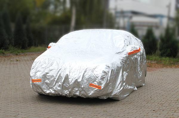 Alumīnija auto pārvalks ar rāvējslēdzēju un atstarojošiem elementiem, 120 g + kokvilna, sudraba, M izmērs