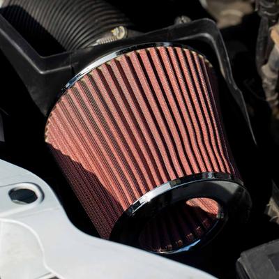 Universāls koniskais gaisa filtrs, sarkans/hromēts, ar 3 montāžas adapteriem