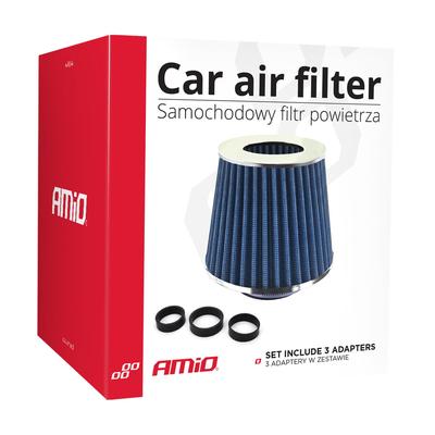 Universāls koniskais gaisa filtrs, zils, ar 3 montāžas adapteriem
