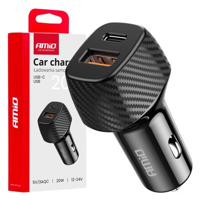 Auto lādētājs QC + PD 20 W, USB-A + USB-C