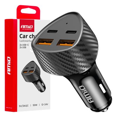 Auto lādētājs 50 W, 2×USB-A + 2×USB-C