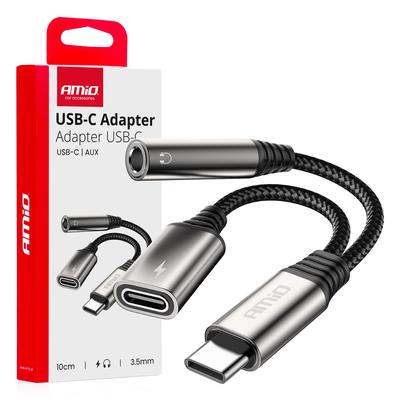 USB-C uz USB-C + 3,5 mm Mini Jack ligzdas adapteris, 10 cm