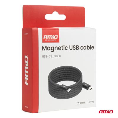 Magnētiskais USB-C–USB-C kabelis 60 W, 200 cm
