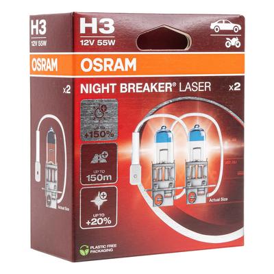 Halogēna spuldzes Osram H3 Night Breaker Laser +150% 12 V 55 W, 2 gab.