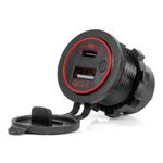 Ūdensizturīgs telefona lādētājs 12/24 V ar sarkanu LED apgaismojumu, 2×USB QC3.0