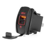 Ūdensizturīgs laivas tipa telefona lādētājs 12/24 V ar sarkanu LED apgaismojumu, USB + USB-C QC3.0