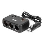 Trīsvietīgs auto ligzdu sadalītājs ar 2×USB-A un USB-C 12/24 V 120 W, 70 cm