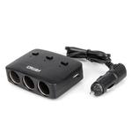 Trīsvietīgs auto ligzdu sadalītājs ar 2×USB-A, ON/OFF slēdzi un LED indikatoru 12/24 V 100 W, 70 cm