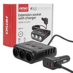 Auto ligzdu sadalītājs ar 4×USB-A, QC3.0 un PD3.0, 180 W